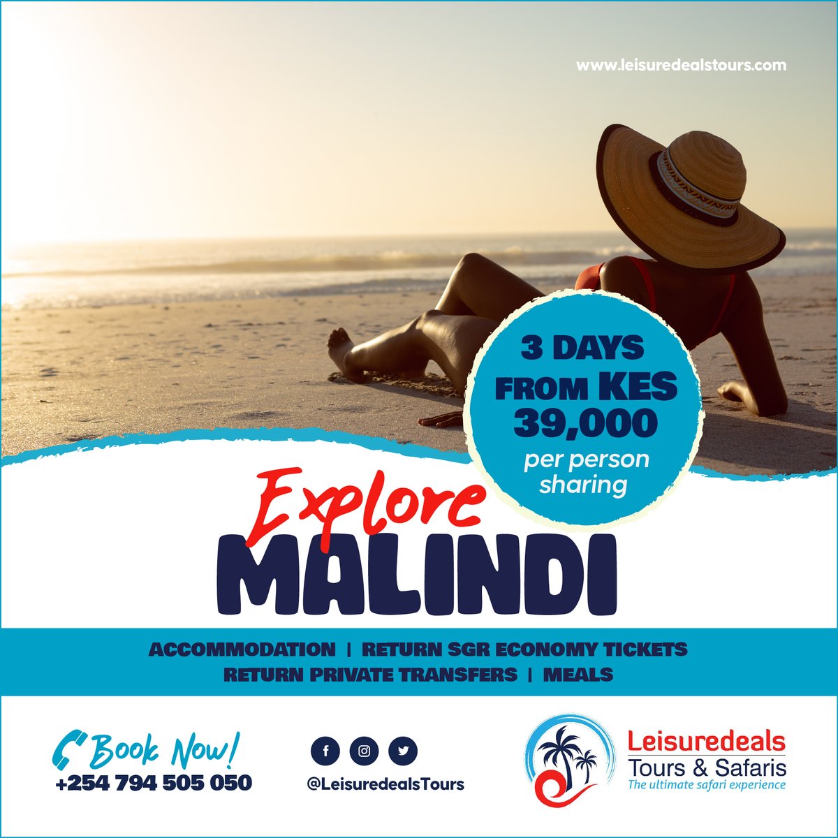 Escape to Malindi for less! 🌴✈️ Book now starting from just 39,000! Don't miss out on this incredible holiday deal. 🏖️ #MalindiGetaway #HolidayDeal #LeisuredealsTours #TravelGoals #AdventureAwaits 💼 #AD