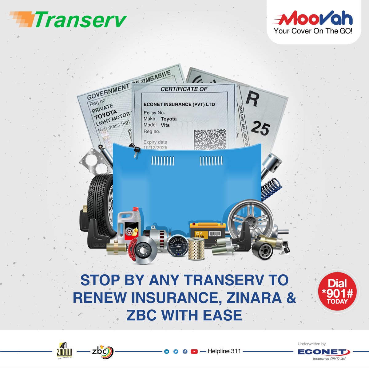 MoovahZim's tweet photo. Get your car fit for the road with one quick stop at your nearest Transerv outlet. Offering you easy insurance renewals, ZINARA &amp; ZBC licensing, and vehicle spares under one roof.
#Transerv #Insurance #Moovah https://t.co/nSdeXW84h1
