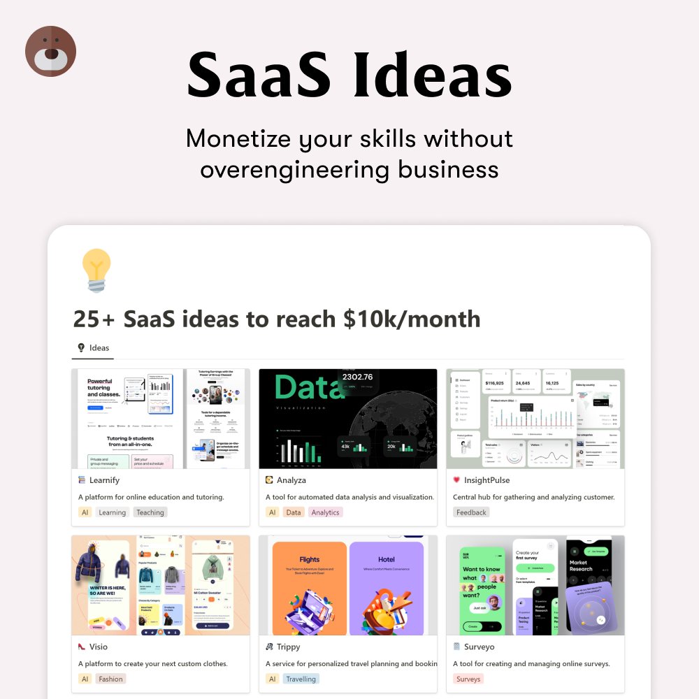 🎁 1,000 GIVEAWAY 🎁 Struggling with SaaS idea? I brainstormed it and created list of 25+ ideas for SaaS. And it's FREE only for 24 hours. 1. Retweet 2. Comment 'SaaS' 3. Follow me (so I can DM) PS. My next app will be from this list 🙈