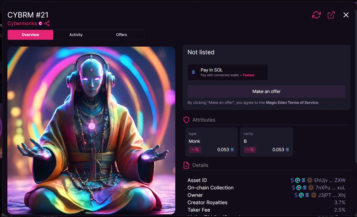 CYBRM #21     SOLDD!!!  (46% sold out)

⛏️ launchmynft.io/sol/1611

🪄 magiceden.io/marketplace/-c…

#cybermonks #SOLANA #MagicEden #Nft