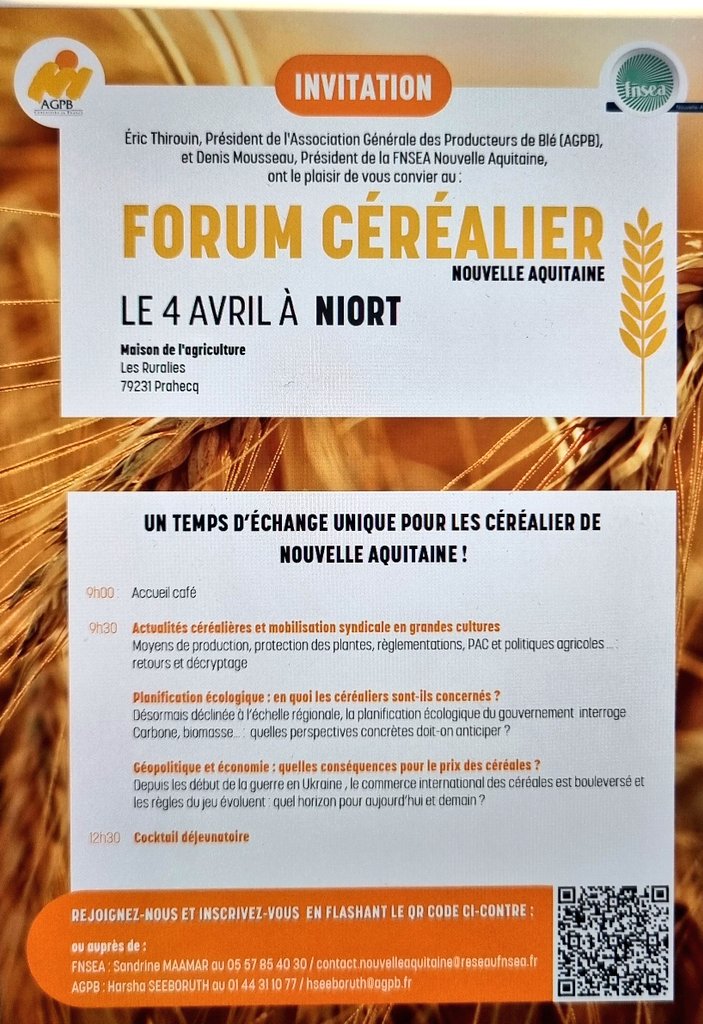 @EricTHIROUIN , président et @PhilippeHeusele , SG @AGPB_Cerealiers présentent les enjeux de la filières céréales et plus spécifiquement du blé, avec un focus sur l'impact et avancées des annonces gouvernementales suite à la mobilisation @FNSEA @JeunesAgri #onmarchesurlatete