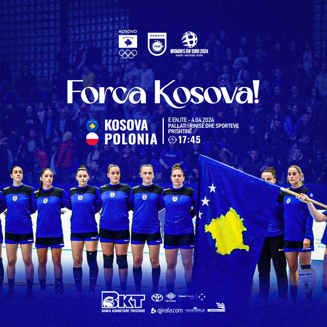 💥 𝐃 𝐈 𝐓 𝐀 𝐄 𝐍 𝐃 𝐄 𝐒𝐇 𝐉 𝐄 𝐒 🤾‍♀️🇽🇰 Vajzat tona të hendbollit kanë nevojë për mbështetjen e tifozëve. T’i përkrahim drejt suksesit të radhës në arenën ndërkombëtare. Ndeshja vlen për kualifikimet e EURO 2024. JU PRIFTË E MBARA! #kosovahandball #KOSPOL #EHF