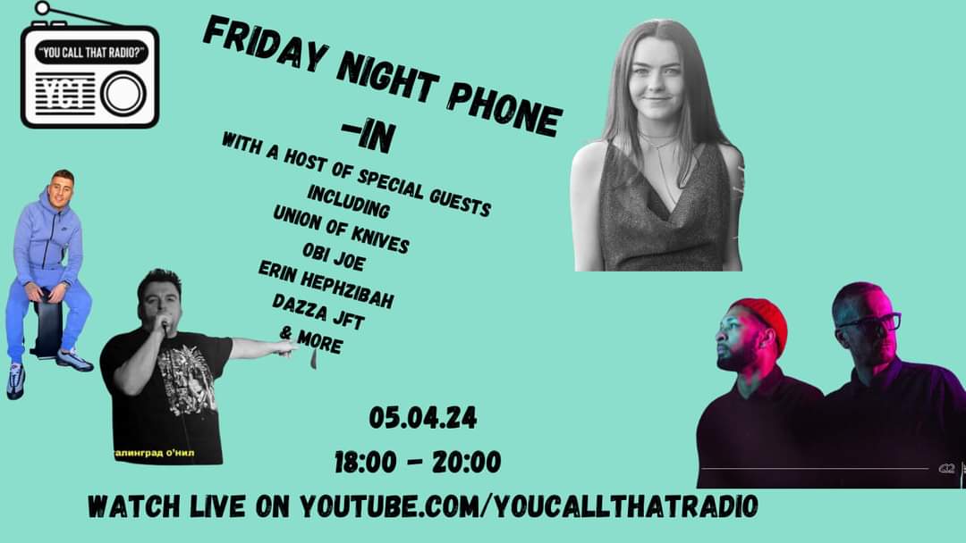 YouCallThatRad1's tweet photo. Friday night phone in returns tomorrow to https://t.co/7MvISnwdSG and features
Union of Knives
Erin Hephzibah
Obi Joe
Dazza Jft
And more.
6pm -8pm ish #YCTR https://t.co/ECuRDXRYbu