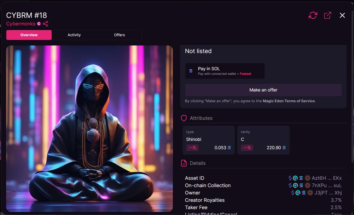 CYBRM #18     SOLDD!!!  (46% sold out)

⛏️ launchmynft.io/sol/1611

🪄 magiceden.io/marketplace/-c…

#cybermonks #SOLANA #MagicEden #Nft