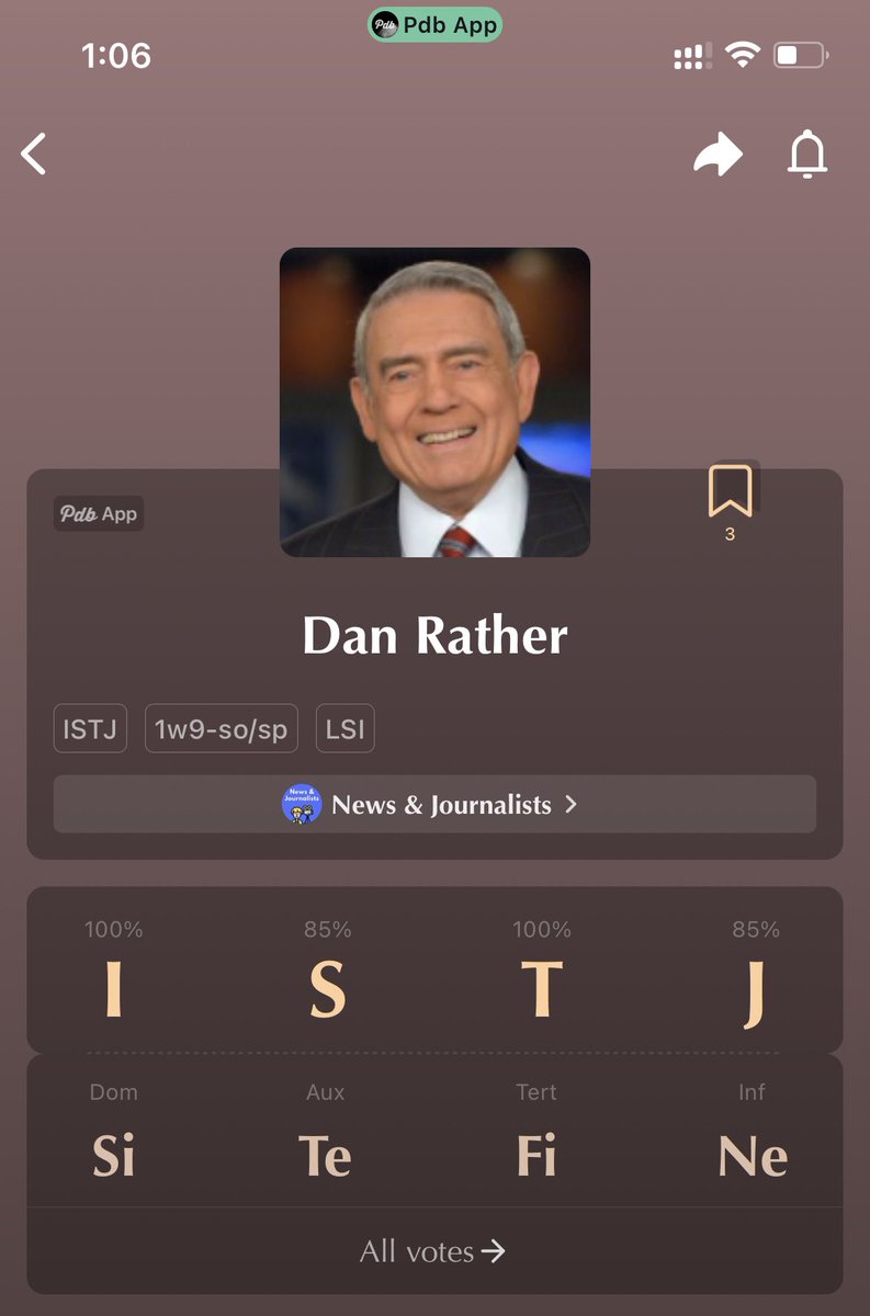 pdb_app's tweet photo. @DanRather Dan Rather is ISTJ the logistician type - what do you think? https://t.co/Amy7acx8wC