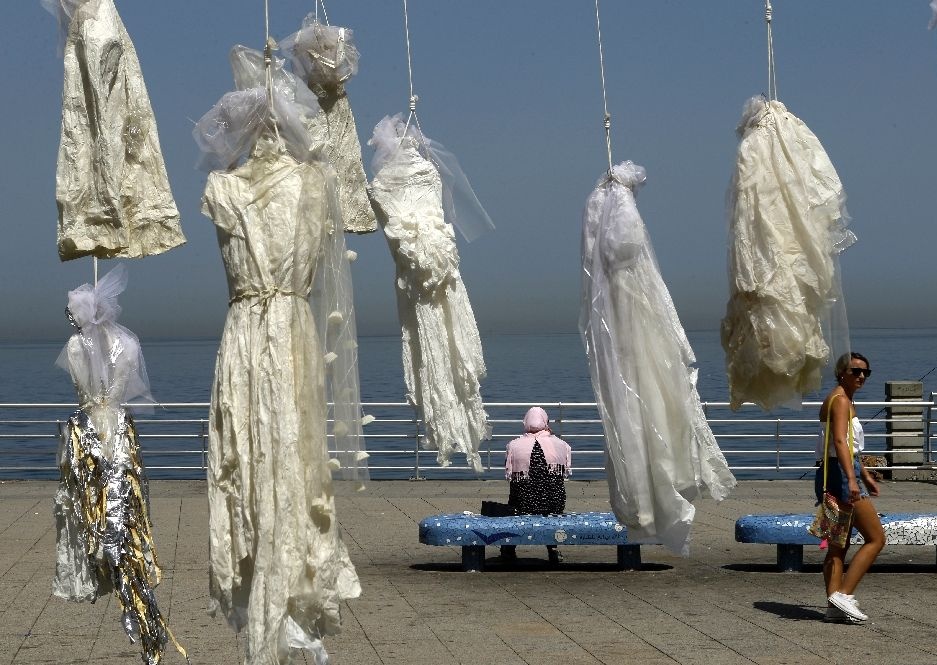 In 2017 women artists hung wedding dresses along Beirut seafront in protest at a law allowing rapists to escape punishment if they married their victim. The law was eventually repealed after such pressure from Arab women's groups #WomensArt 
Every month is #WomensHistoryMonth