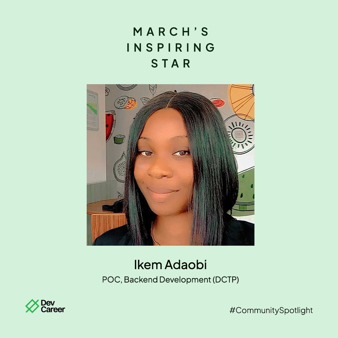 Meet @Ikemviola, our community Star 🎉🎉 Adaobi served as the person of contact for the ongoing DCTP program in the community, where she guided and provided technical assistance to the Backend learners. Today, we applaud and celebrate her unwavering commitment to growth and