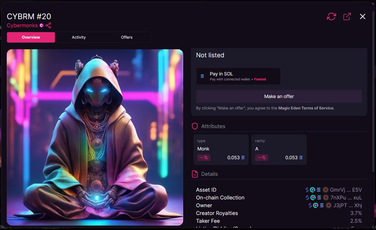 CYBRM #20     SOLDD!!!  (46% sold out)

⛏️ launchmynft.io/sol/1611

🪄 magiceden.io/marketplace/-c…

#cybermonks #SOLANA #MagicEden #Nft