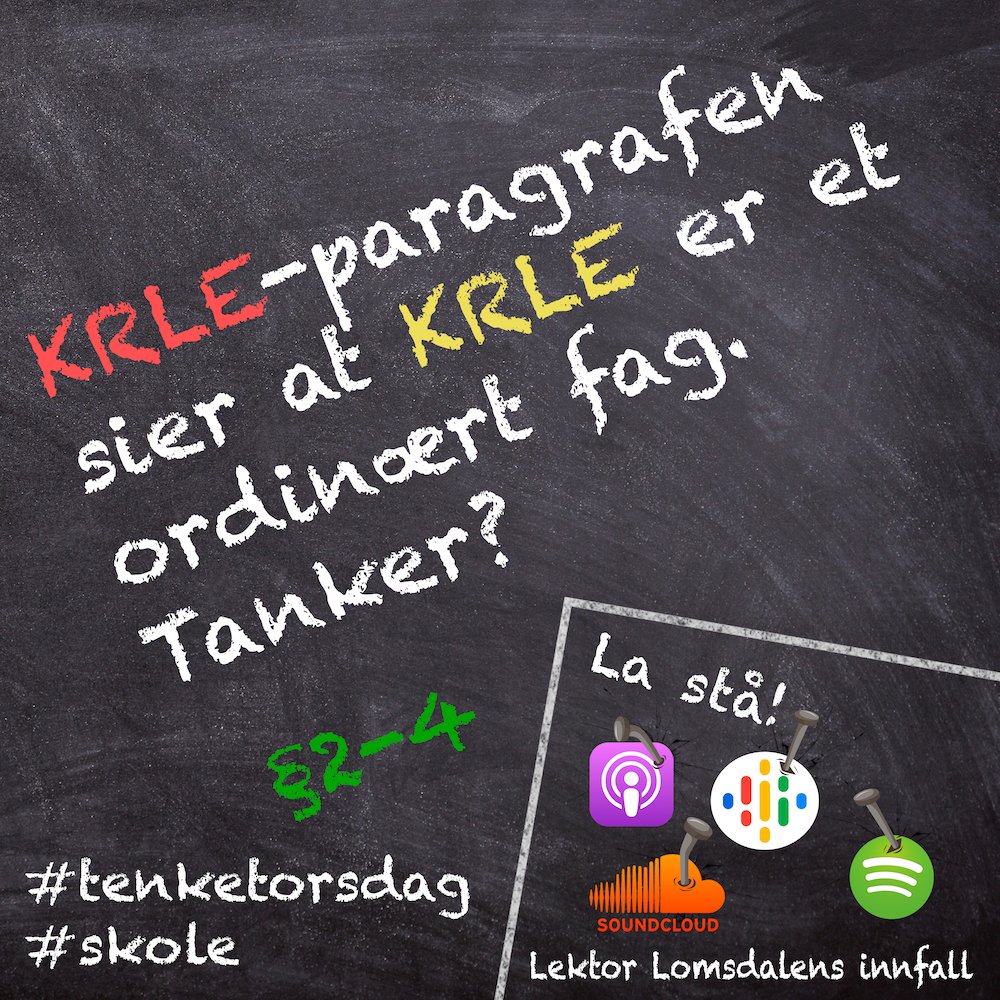 #KRLE-paragrafen i Opplæringsloven sier at KRLE er et ordinært fag. Hva tenker du om det?

---------
God undervisning og god skole krever mye refleksjon. La oss gi dette et fokus på torsdager.
#TenkeTorsdag #Skole