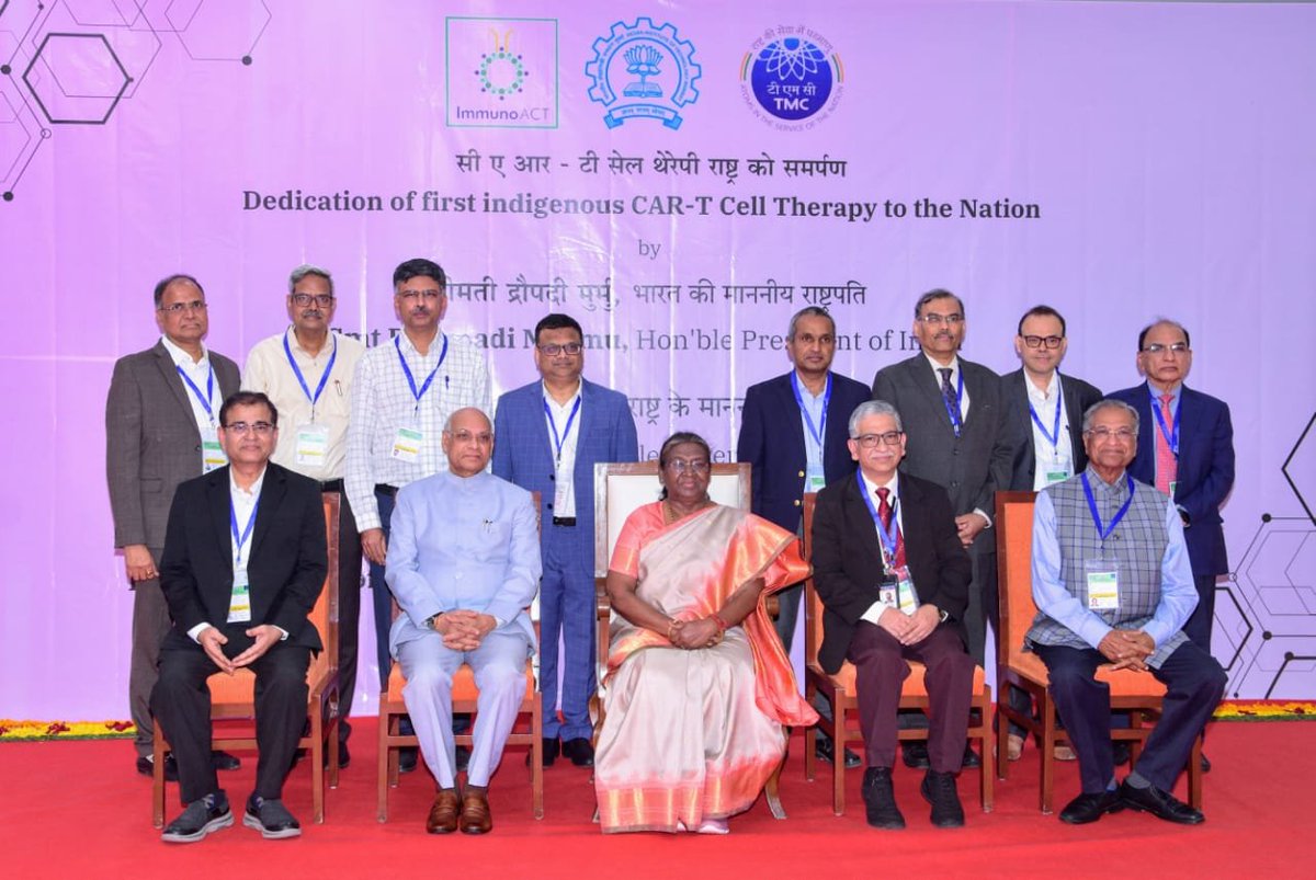 The President #DroupadiMurmu launched India's very first anti - Cancer CAR-T Cell Therapy and dedicated it to the nation at the Indian Institute of Technology, Bombay in Mumbai today. Also present on the occasion was the Governor of Maharashtra, Ramesh Bais.