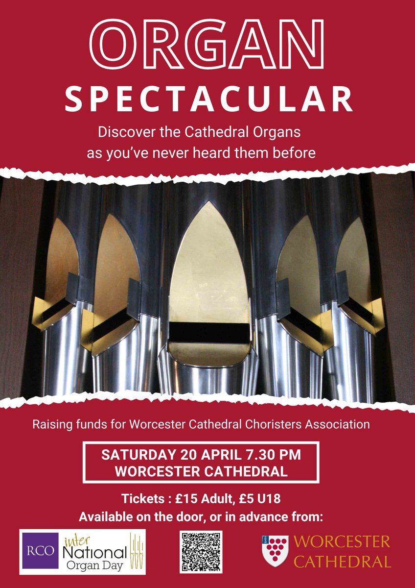 Don't forget to book your tickets for our Organ Spectacular Concert on Saturday 20 April! Experience all three of the Cathedral organs as you've never heard them before 🎵🎵🎵 Book your tickets 👉 worcestercathedral.org.uk/whats-on/organ…
