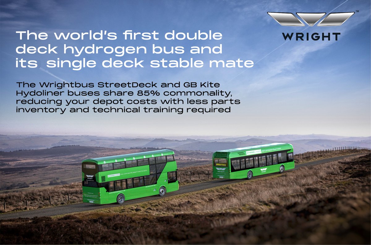 .@Wright_bus are home to the world’s first double deck hydrogen bus, and its single deck stable mate, sharing 85% parts commonality Benefits include: - Depot costs are reduced - Less Inventory - Less technical training ➡️wrightbus.com #Wrightbus #DrivingAGreenerFuture