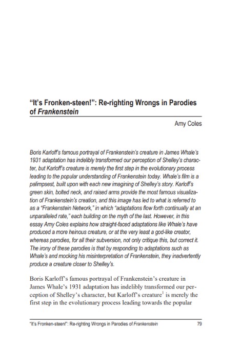 Very happy to see 'Critical Insights: Frankenstein' out in print today! My contribution looks at how parodies of Frankenstein have done a better job of unmonstering the Creature.