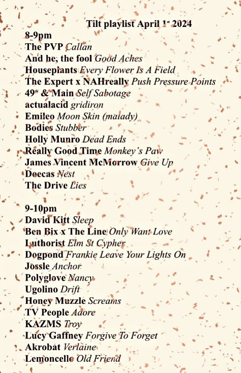 John Barker (@johnbarkertilt) on Twitter photo This week’s Tilt on <a href="/dublincityfm/">Dublin City FM</a> featured two hours of beautiful brand new music. You can listen back to the full show on Spotify or Mixcloud - search for ‘Tilt with John Barker’ (or if you’re lazy links below) 👁️ This week’s Tilt on <a href="/dublincityfm/">Dublin City FM</a> featured two hours of beautiful brand new music. You can listen back to the full show on Spotify or Mixcloud - search for ‘Tilt with John Barker’ (or if you’re lazy links below) 👁️