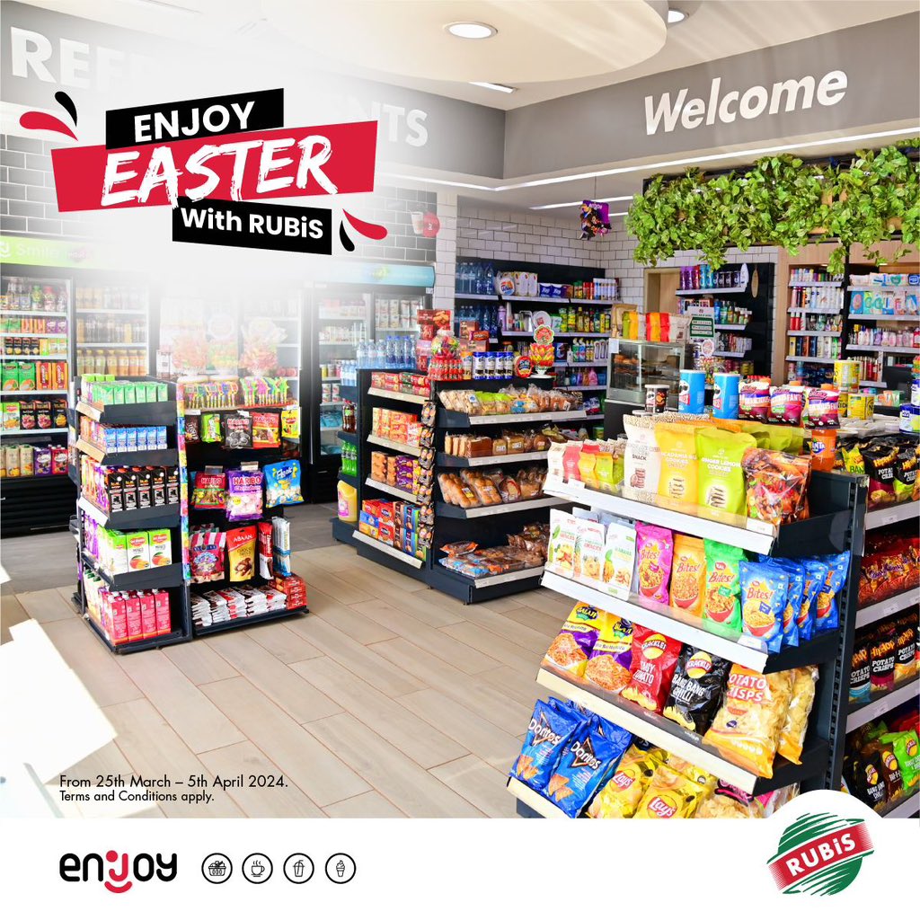 RUBiSEnergyUG1's tweet photo. WIN! WIN! WIN!
Yes, everyone who shops items worth UGX 100,000 from any participating Enjoy shops instantly wins in our #EnjoyEaster promotion.
Want to win? Pass by any of the following:
📌RUBiS Kawempe
📌RUBiS Kyengera
📌RUBiS Gayaza Road
📌RUBiS Ndeeba
📌RUBiS Makerere
📌RUBiS Mengo
📌RUBiS Ntinda
📌RUBiS Jinja
📌RUBiS Seeta
📌RUBiS Bombo Road
#EnjoyEasterWithRubis