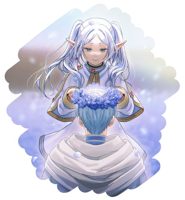 「blue hair falling petals」 illustration images(Latest)