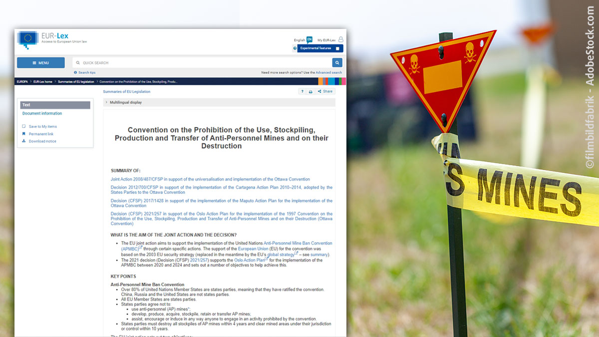 Eliminating #AntiPersonnelMines is a matter of life or death for many. Crucial for this is the Convention on the Prohibition of the Use, Stockpiling, Production and Transfer of Anti-Personnel Mines and on their Destruction. Read our @EURLex summary of it: europa.eu/!8498JC