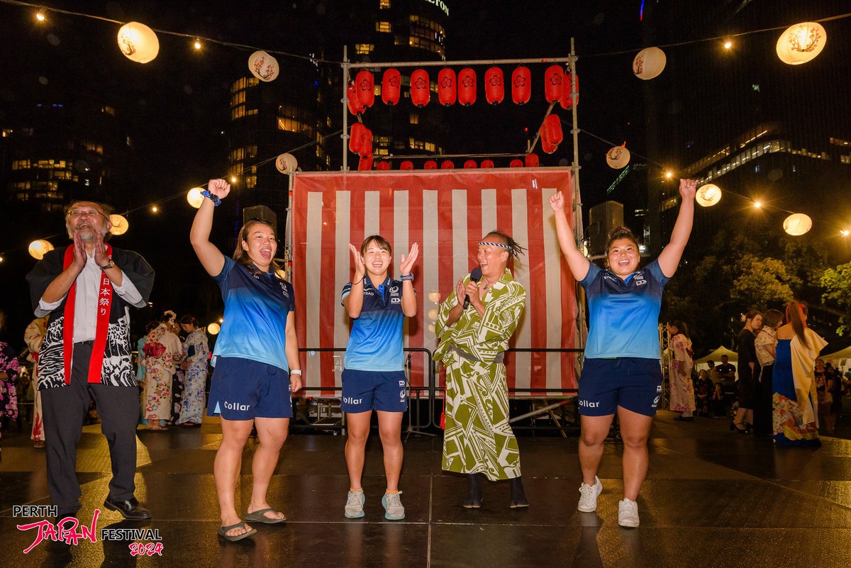 🏉 Western Force rugby players Natsuki Kashiwagi, Hinata Komaki and Anan Seo joined the Bon Odori at the Perth Japan Festival last month after a historic win against Queensland Reds (24 – 14), the team’s first victory against the Reds in the Super Rugby W. @westernforce