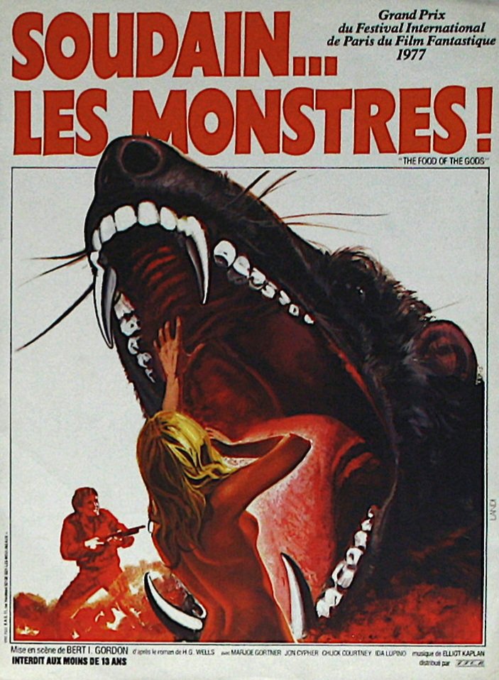 French film poster for #BertIGordon's #TheFoodOfTheGods (1976) #MarjoeGortner #PamelaFranklin #RalphMeeker #IdaLupino #BelindaBalaski