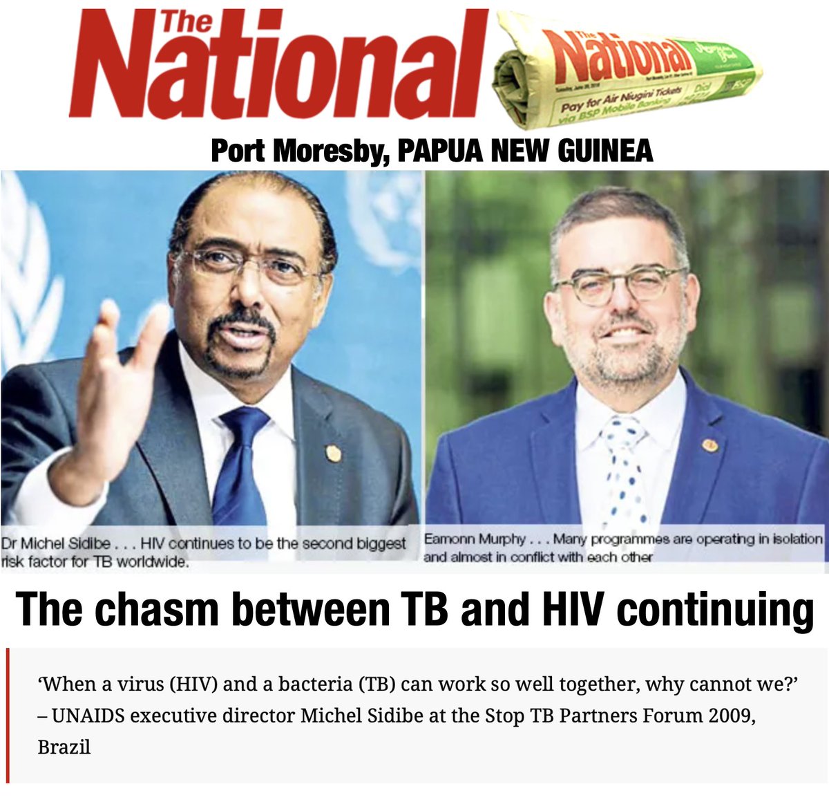 #PublishedToday in The National, #PapuaNewGuinea Despite being preventable & curable, why is TB no.1 killer of people with HIV? #ActNow 👉🏻 #FindAllTB → #TreatAllTB → #PreventAllTB among PLHIV: @EamonnMurphy63 THE NATIONAL thenational.com.pg/484576-2/ CNS citizen-news.org/2024/04/the-ch…