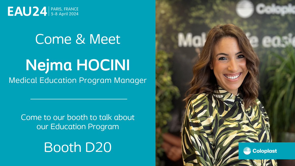 Join us at #EAU24 & Meet Nejma Hocini. Our Medical Education Program Manager will be present at the congress to tell you more about our educational solutions for HCPs. 📅 Meet us from Friday April 5 to Monday April 9 - Booth D20 #EAU24 #Coloplast #Urology #ProfessionalEducation