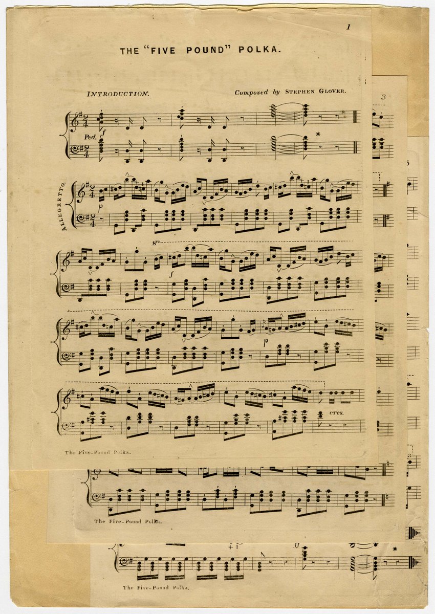 Today's #OnlineArtExchange is #Music. 🎵 In our (very biased) opinion, the best piece ever composed has to be the Five Pound Polka by Stephen Ralph Glover. The sheet music, which circulated in the 1850s, was sold with a cover that looked like old white fivers.