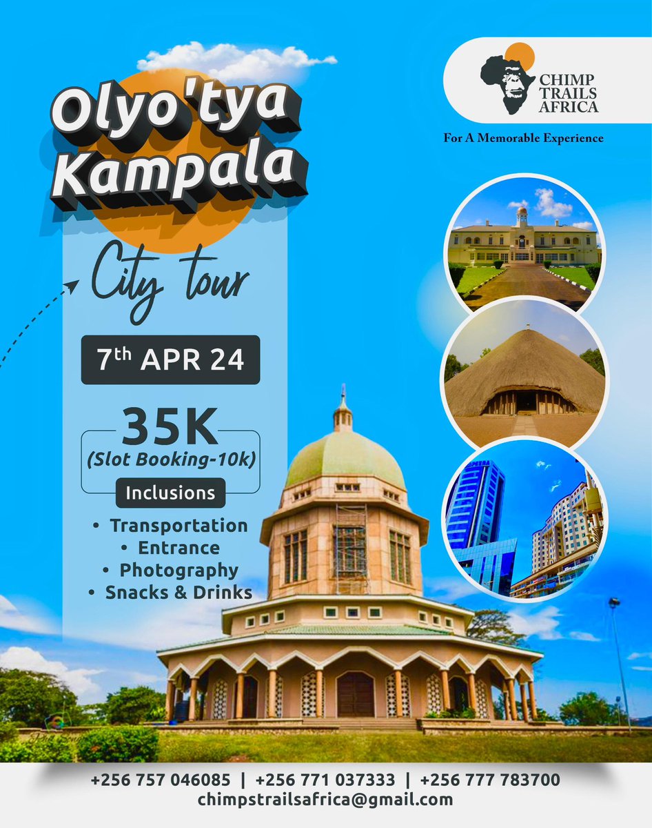 And we count down two days to explore the beautiful streets of Kampala.

Book your ticket and enjoy this Olyo’tya Kampala City tour for a memorable experience with Chimp Trails Africa.

#ExploreUganda 
#KampalaCityTour
#ChimpTrailsAfrica
 #kampala