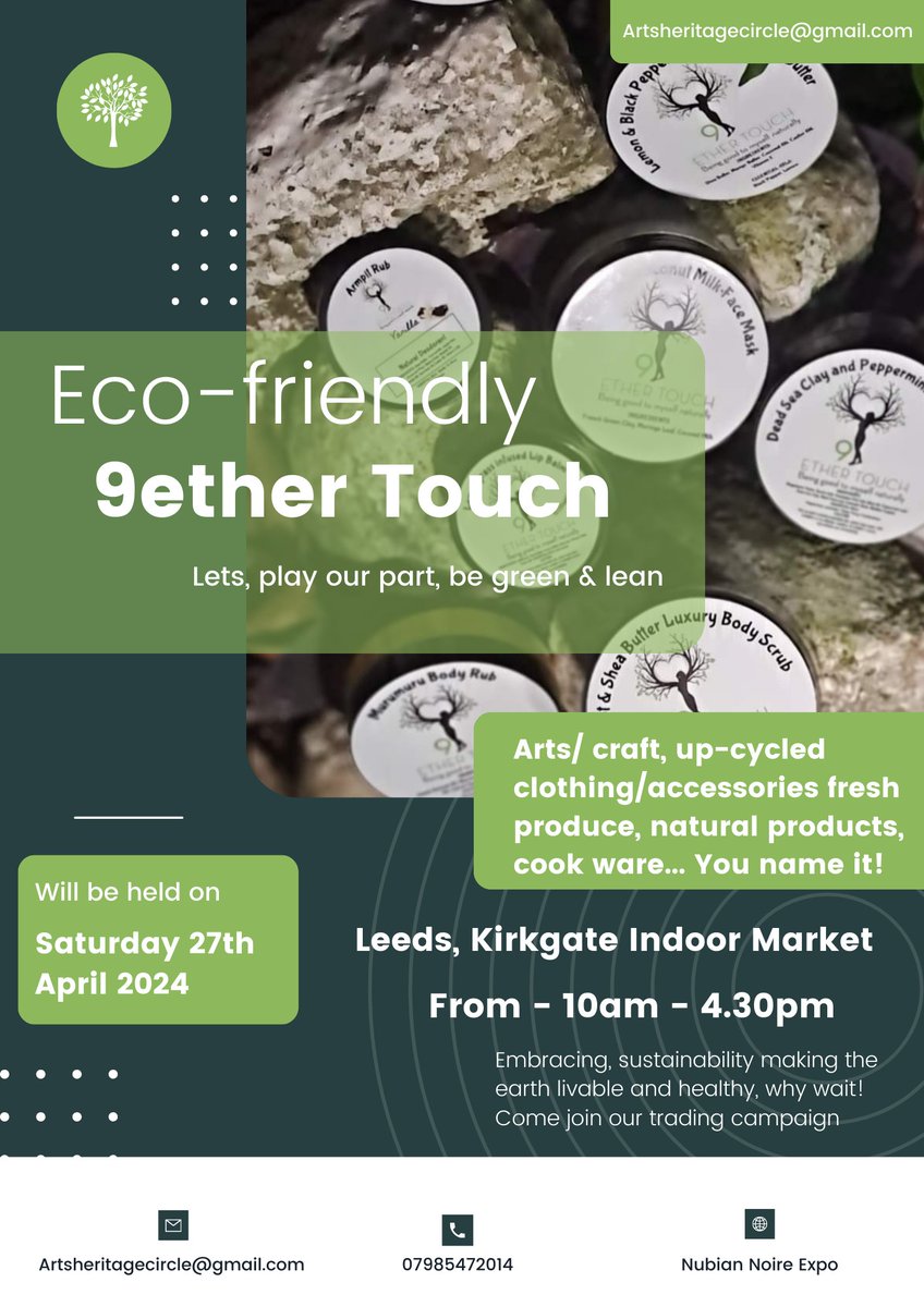 Gosh, check out our mean green, eco-friendly traders.. Their surly stepping it up hotter this year. You can catch them on Saturday, the 27th, April 24, from 10-4.30 pm @ Leeds Kirkgate Indoor Market @9EtherTouch @ChapelAToday @LeedsInspired @Leeds_List @InvolvingYou @LeedsArts