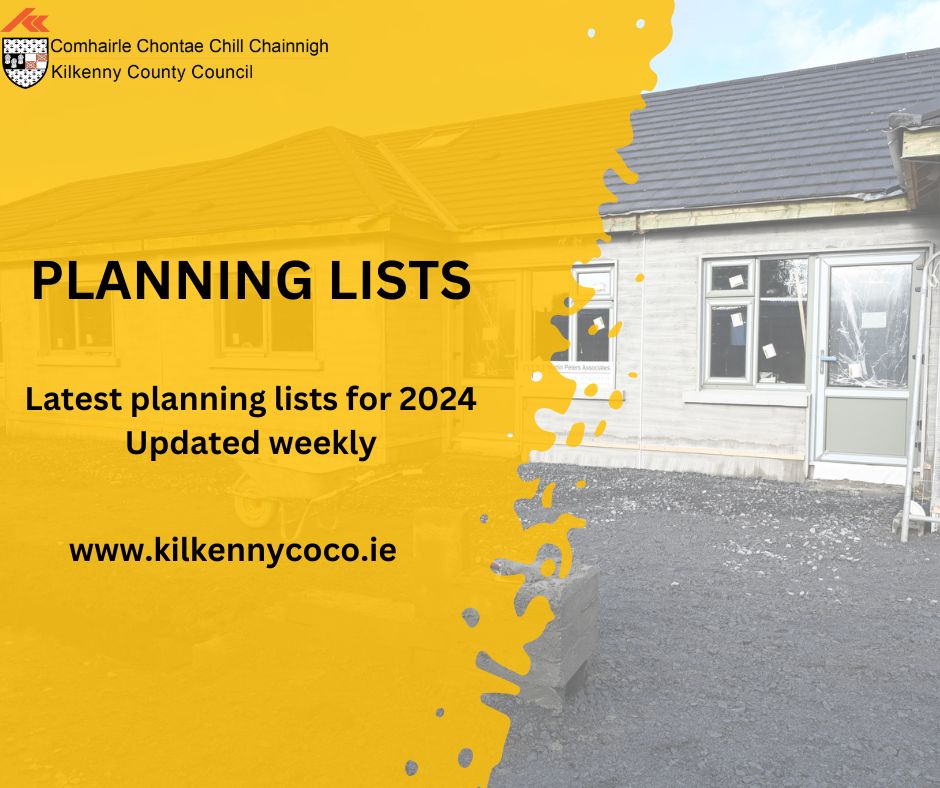 Weekly Planning Lists Week 13, 2024 (24.03.24 - 30.03.24) You can check out Kilkenny County Council's latest and previous weekly planning lists - applications, decisions, appeals lodged and decided at the following link: bit.ly/3gfSTQg