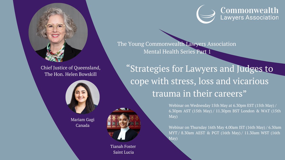 The YCLA welcomes Chief Justice of Queensland, The Hon. Helen Bowskill to present the Part 1/3 of the Mental Health focus. Register now: lnkd.in/eVFBUt8j More details here: lnkd.in/egYCnvs7 *Certificate of Attendance given on request*