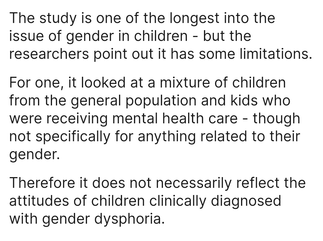 @MailOnline Even this article admits it doesn't show that and it wasn't even on trans kids. Obviously, as otherwise it would contradict every other piece of evidence we have. You're all so desperate