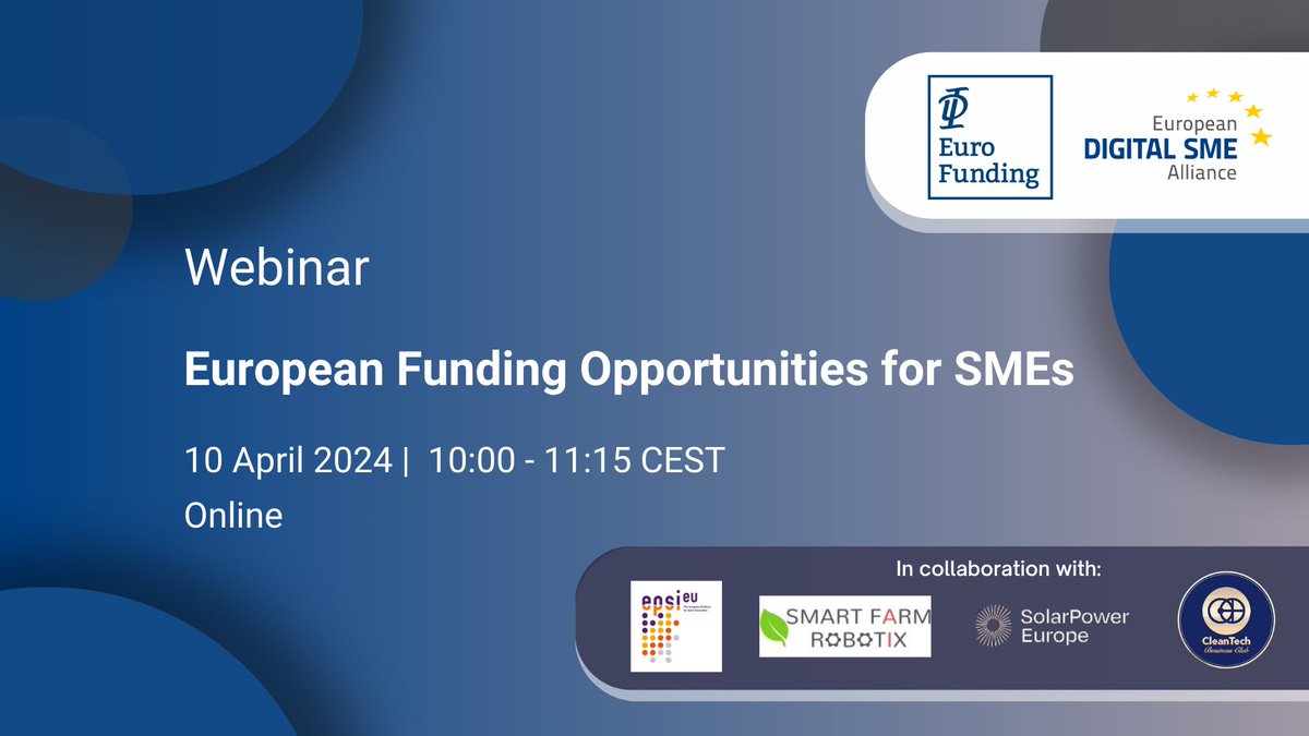 European Funding Opportunities for SMEs 📢 10 April 2024 10:00 - 11:15 CEST Are you looking to secure funding for your #business idea? Join us to receive guidance from experts on funding opportunities for #SMEs and start-ups. Book your spot 👇 t.ly/9UX6k