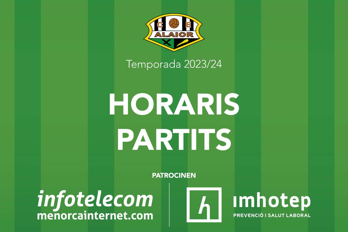⚽HORARIS DE LA JORNADA🖤🤍
📌Aquí teniu el horaris de la jornada #unanypersomiar 
cealaior.com/es/noticias/61…

📍Patrocinadors📍
Infotelecom                        
Imhotep Prevención Menorca     
 
#cealaior #clubesportiualaior #alaior #lospinos #futbol #Esportscime