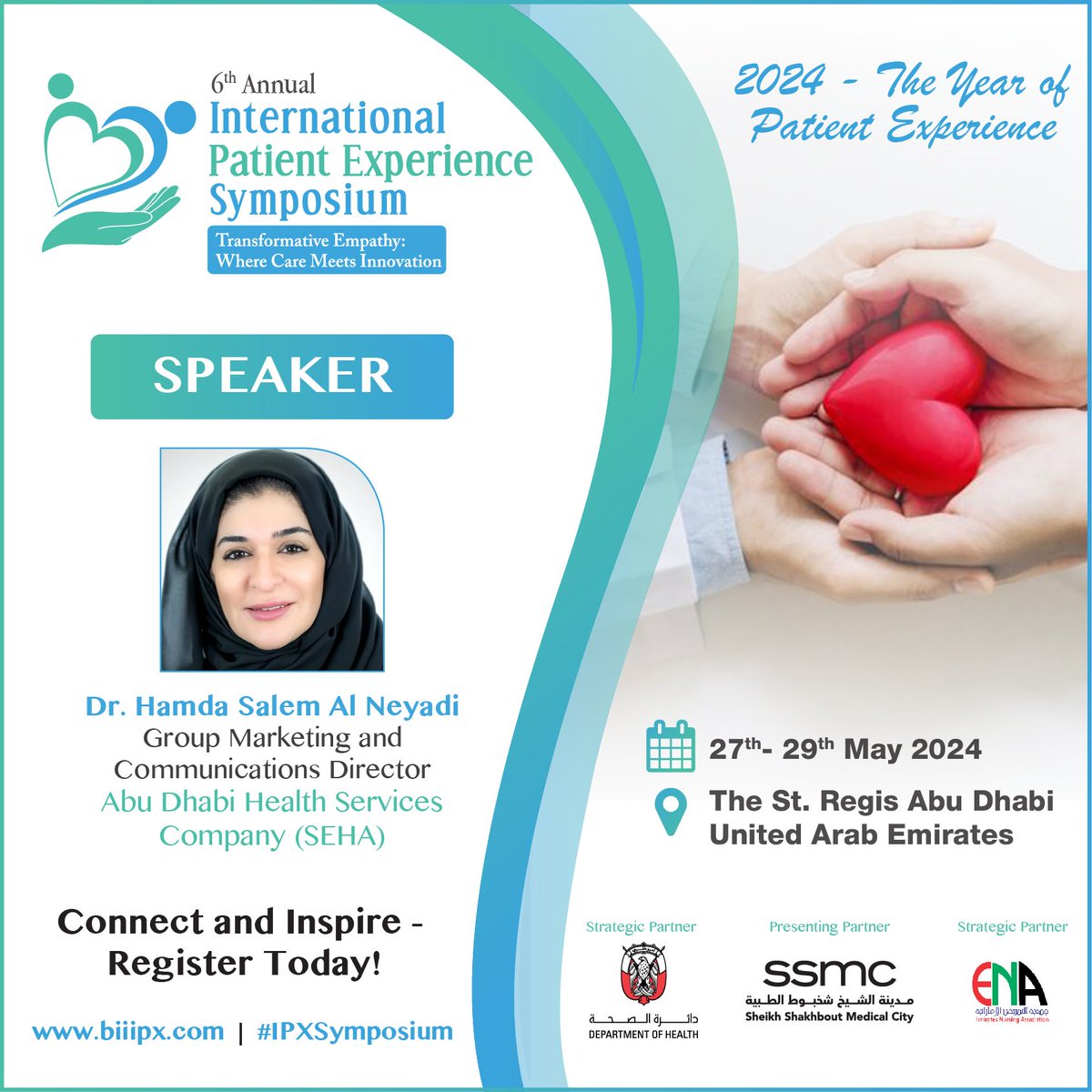 We are honored to announce Dr. Hamda Salem Al Neyadi, Group Marketing and Communications Director at @SEHAHealth, as our esteemed speaker at the 6th Annual International #PatientExperience Symposium! 🔗 Register Now: biiipx.com/register
#IPXSymposium #IPX #PX2024 #healthcare