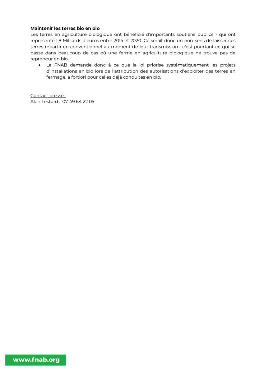 🗞️CP 𝗟𝗢𝗔 : 𝗟𝗮 𝗙𝗡𝗔𝗕 𝗮𝗽𝗽𝗲𝗹𝗹𝗲 𝗮̀ 𝘂𝗻 𝗽𝗿𝗼𝗷𝗲𝘁 𝗱𝗲 𝗹𝗼𝗶 𝗮𝗺𝗯𝗶𝘁𝗶𝗲𝘂𝘅 𝗽𝗼𝘂𝗿 𝗹’#𝗶𝗻𝘀𝘁𝗮𝗹𝗹𝗮𝘁𝗶𝗼𝗻 𝗲𝘁 𝗹𝗮 #𝘁𝗿𝗮𝗻𝘀𝗺𝗶𝘀𝘀𝗶𝗼𝗻 𝗱𝗲 𝗳𝗲𝗿𝗺𝗲𝘀 𝗲𝗻 #𝗯𝗶𝗼 #LOA Lire notre CP fnab.org/la-fnab-appell…