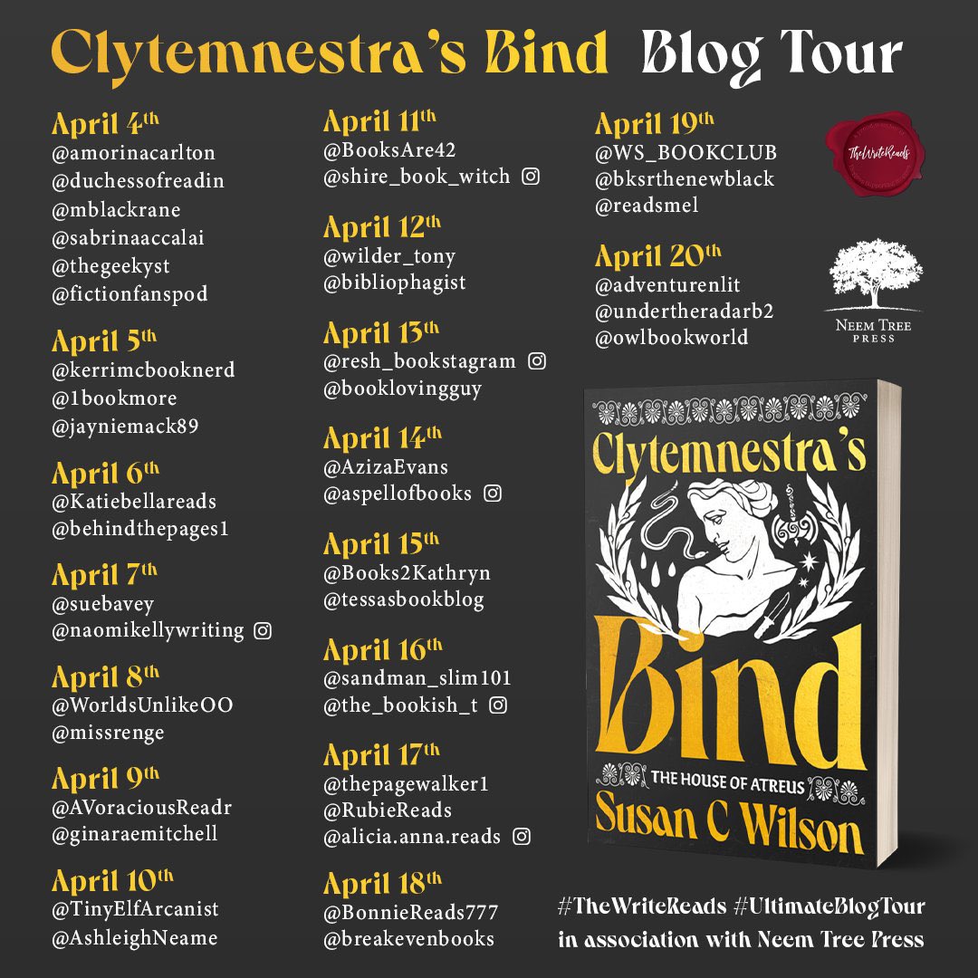 📣📣 Be on the look out for loads of posts and reviews about Susan C Wilson’s fabulous novel Clytemnestra’s Bind over the coming days!!! @NeemTreePress @BronzeAgeWummin