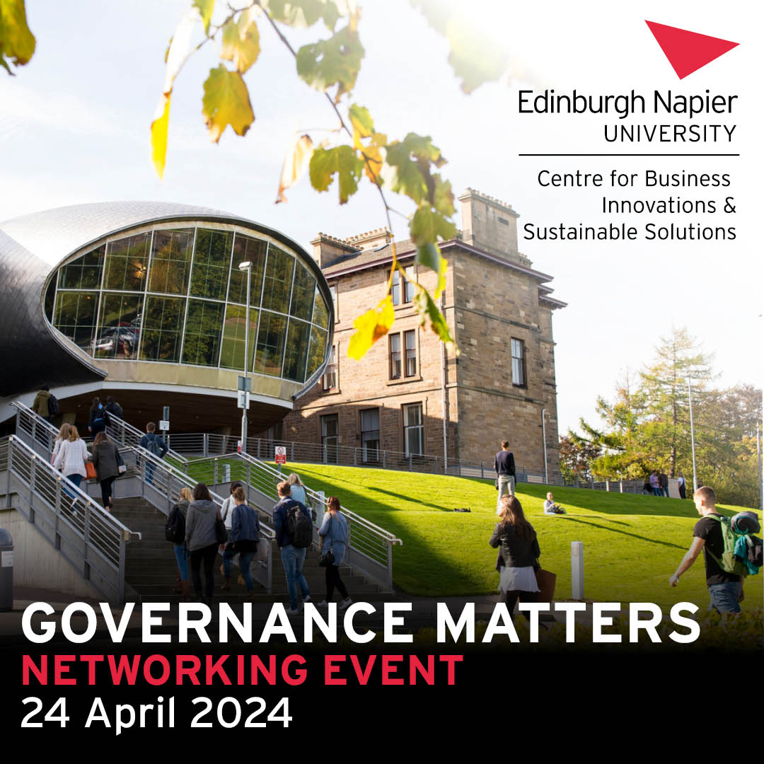 👋 Hosted through our new @EdinburghNapier Centre for Business Innovations & Sustainable Solutions, all working in #Governance are invited to join us for a Governance Matters #Networking Event on 24 April 2024. 🔻 Find out more & reserve your place! 👇 tickettailor.com/events/edinbur…