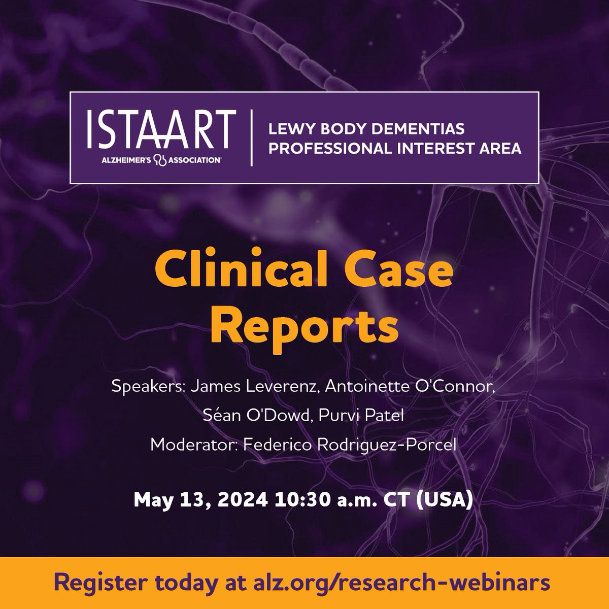 On behalf of @LBDPIA I'm very excited to share an invite to our upcoming 'Clinical Case Reports' webinar on May 13th. Hosted by our own @fedrodriguezp, it will discuss how our evolving understanding of LBD can influence both your clinical practice & research.