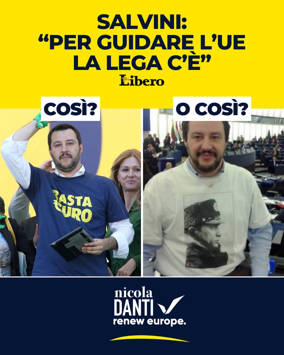 Matteo Salvini candida la Lega a guidare la Ue. Purtroppo il vicepresidente del Consiglio non ci spiega se intenda farlo con la maglietta no euro o forse con quella più attuale di Putin? Nel dubbio, confermo il mio giudizio: l’europeismo in salsa sovranista che l’alleato di…