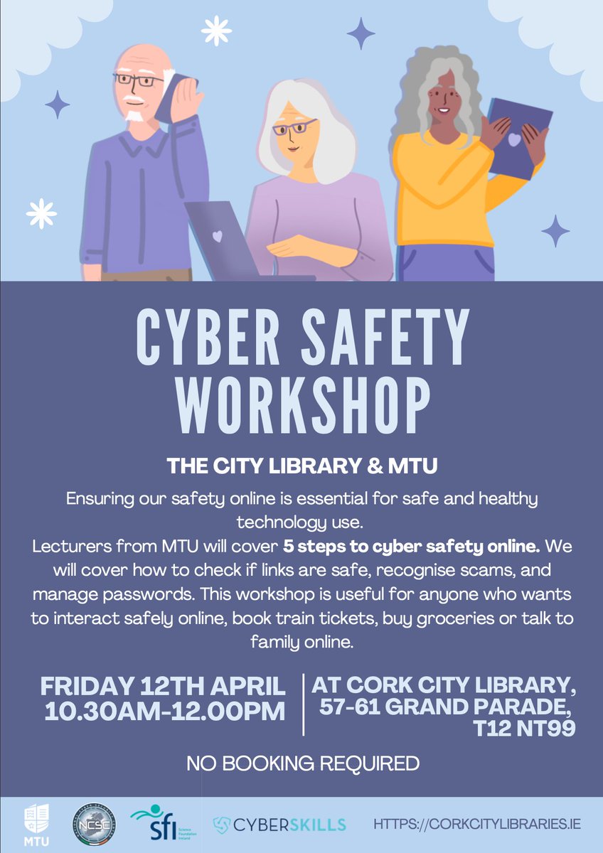 This workshop is one of the many brilliant learning opportunities that you can avail of at the @learning_fest in Cork from the 10th to the 17th of April. Everyone benefits when we are all safe and confident online. @CyberSkills_IRL @MTU_ie #Cork #LearningFestival #cybersafety