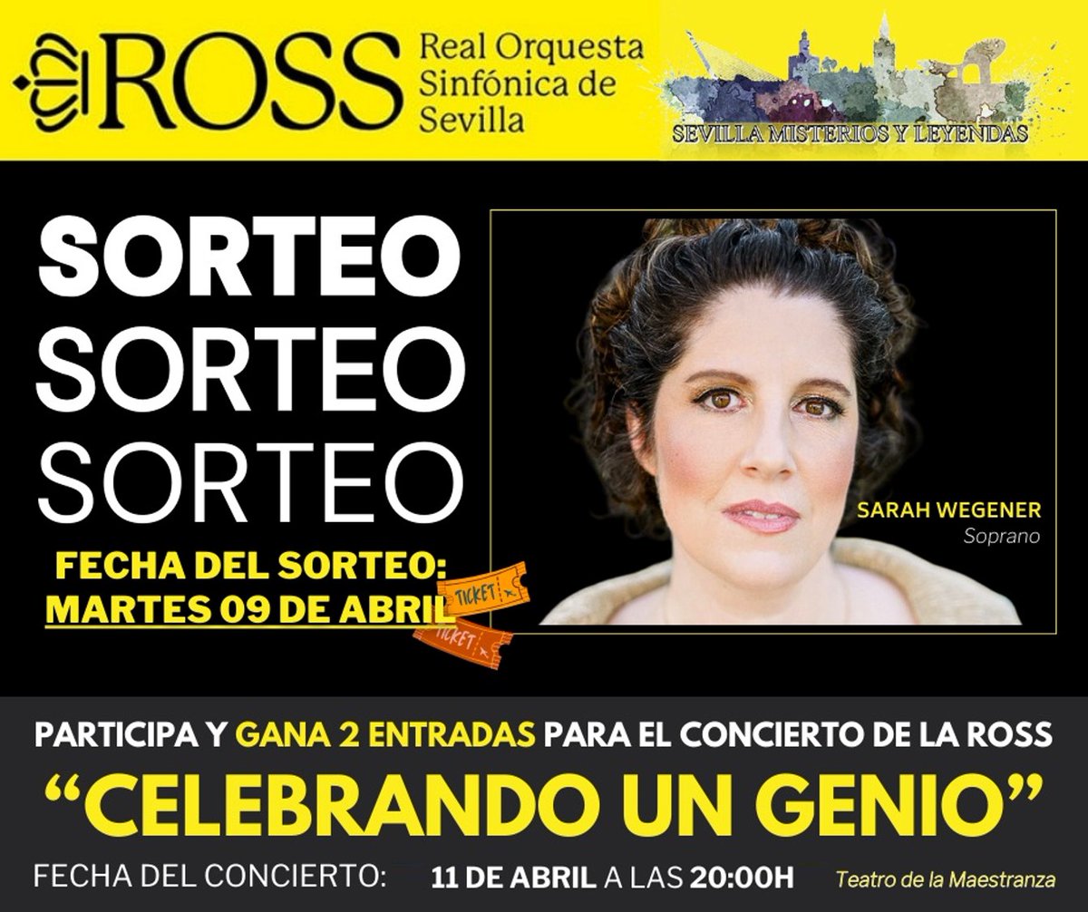 ¡Sorteo de 2 entradas para el Concierto Gran Sinfónico 9 ‘‘Celebrando a un Genio’’! Te invitamos a participar en nuestro sorteo para ganar 2 entradas del concierto de la Real Orquesta Sinfónica de Sevilla ROSS que tendrá lugar en el Teatro de la Maestranza el jueves 11/4/2024!