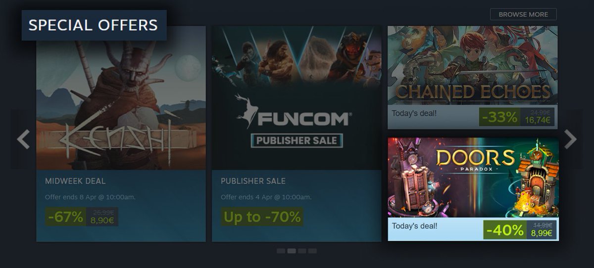 Doors has been featured on Steam's Homepage! 🚪🎉 The reason? We are offering a solid 40% discount that is available until April 9th. 🏷️ Check out Today's deals and grab Doors at a special price. store.steampowered.com/app/1622770/Do…