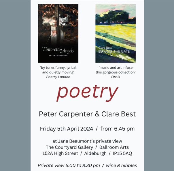 Tomorrow – Friday 5th April! Anyone near #Aldeburgh, do come along. Free event, all so welcome. Poetry and art. ☀️🥂