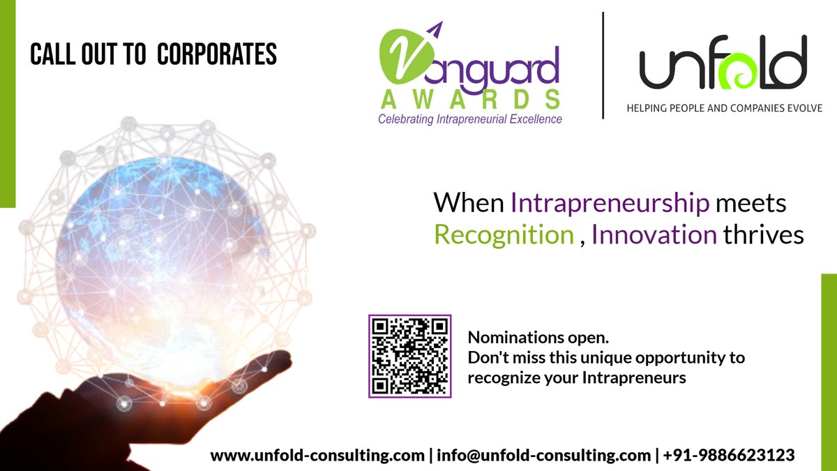 Nominate now and retain your intrapreneurial talent.
Scan the QR code to nominate or you can also click the link below. lnkd.in/g4wFe_iX
#Unfold #unfoldconsulting #leadership #technology #innovation #engineering #healthcare #manufacturing #Corporate #informationtechnology