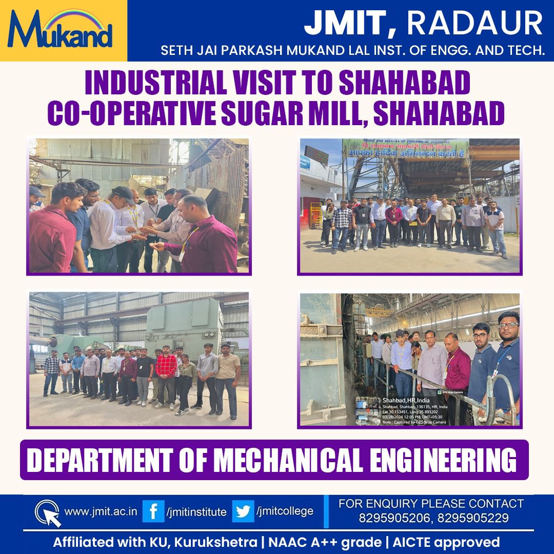 JMIT's mechanical engineering students embarked on an enlightening Industrial Visit to Shahabad Co-operative Sugar Mill, Sahabad! 🏭

Here's to many more enriching experiences ahead!

.

.

#jmit #jmitradaur #industrialvisit #sugarmill #sugarmill #mechanicalengineering #engineers