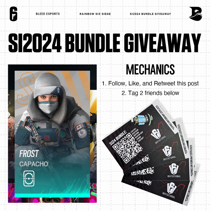 We got Two (2) SI24 ATTENDEE BUNDLE up for grabs! Just follow the mechanics on the photo. 🗒️

#GOBLEED🩸#Rainbow6