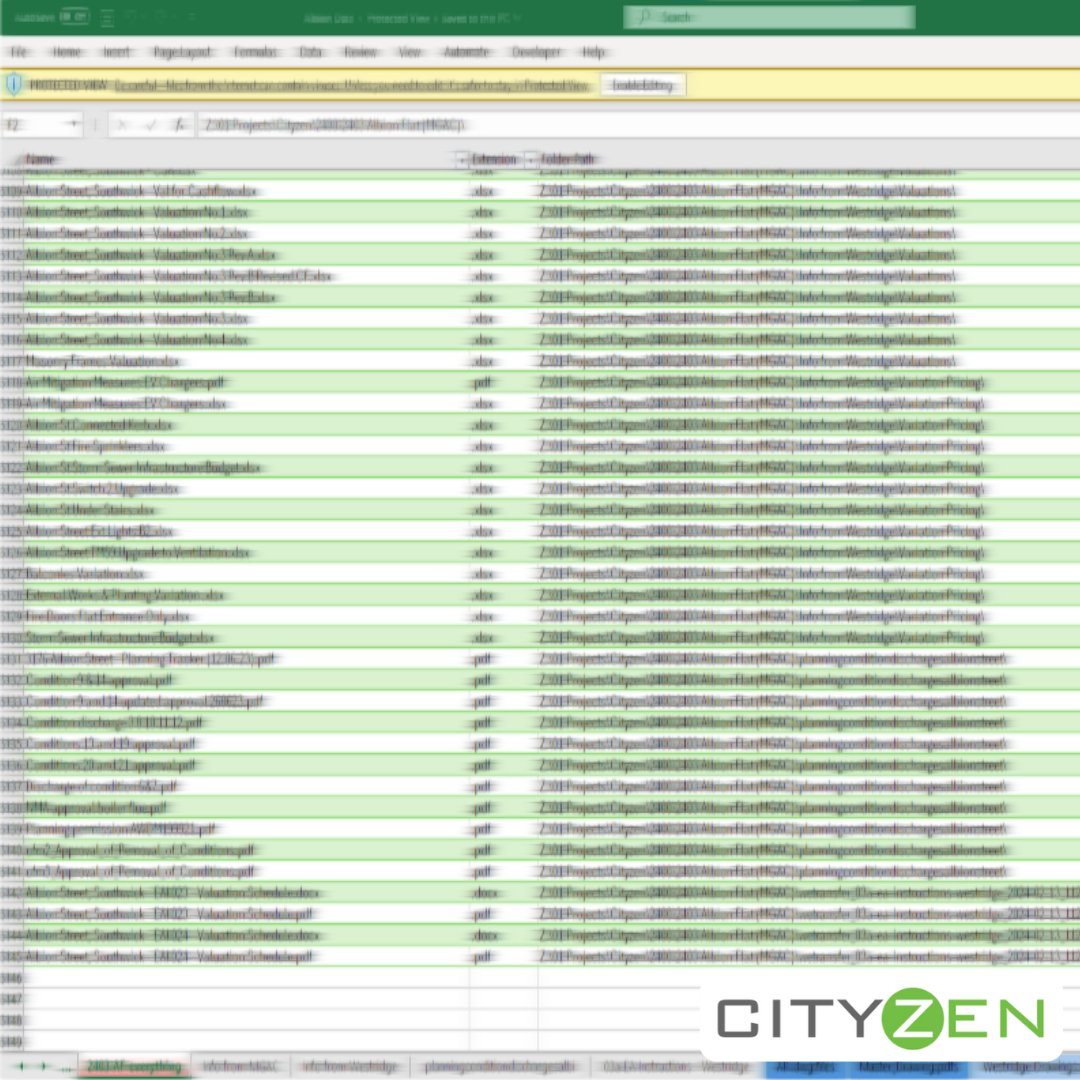One of the projects we're currently working on involves us filtering through over 5,000 documents to locate the most current data, set of plans, elevations and sections. We can't show you the data itself, but here's a blurry screenshot of one of the spreadsheets! #ExcelGeek