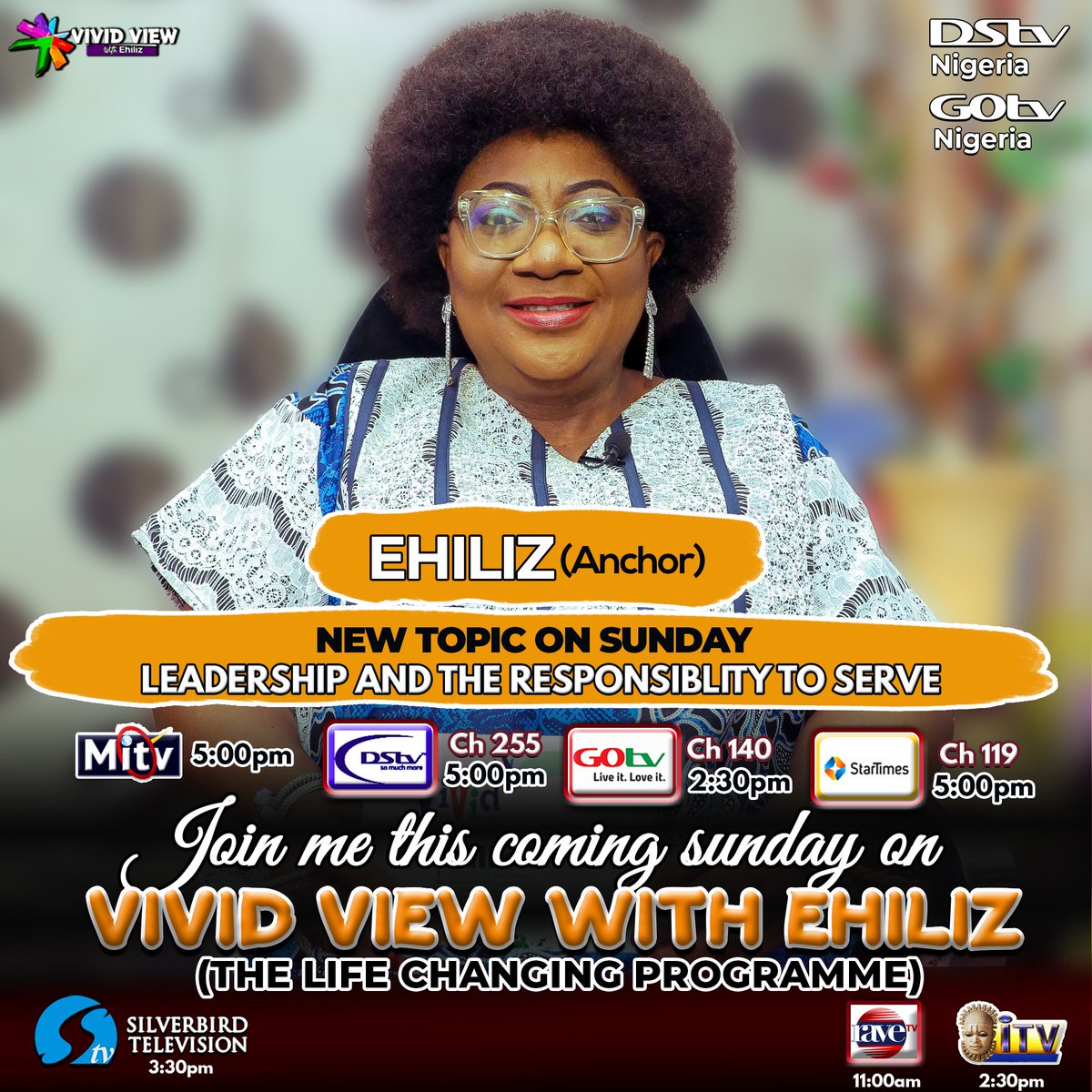 VividViewShow's tweet photo. JOIN US THIS SUNDAY ON,
VIVID VIEW WITH EHILIZ
The topic we will discuss on Sunday is,
" LEADERSHIP AND THE RESPONSIBILITY TO SERVE"
Our Guest Speaker is,
REV. ONOJA REUBEN 
#vividview #ehiliz

Bobrisky
1 USD
Verydarkman
pinnock Estate
Do DNA
Mohbad
cho cho cho
Electricity https://t.co/fEawoKRIYU