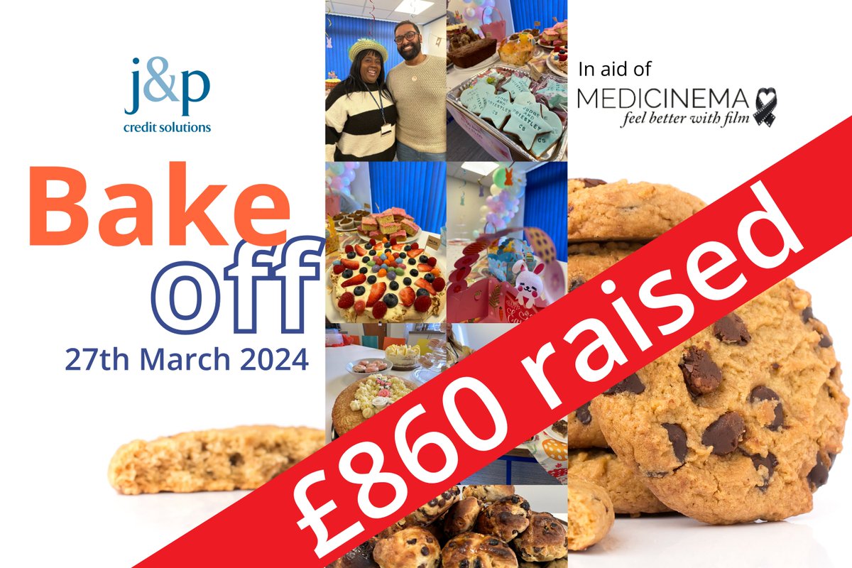 📽️ @jpcreditsol Charity Bake Off was a massive fundraising success, collecting £860 for @MediCinema who build, install, and run state-of-the-art cinemas in hospitals and places of care. A special mention to Rachel Addai, who won the Partner Bake Off competition!