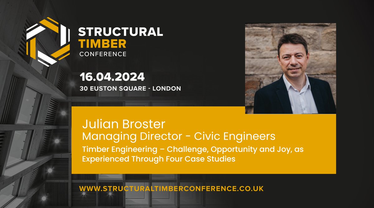 What are the challenges, opportunities and joy of timber engineering? Join our managing director and co-founder Julian Broster at the @STAtimber #StructuralTimber conference, 16th April, to hear the role timber has to play in the transition to #NetZero. 🔗civicengineers.com/julian-broster…